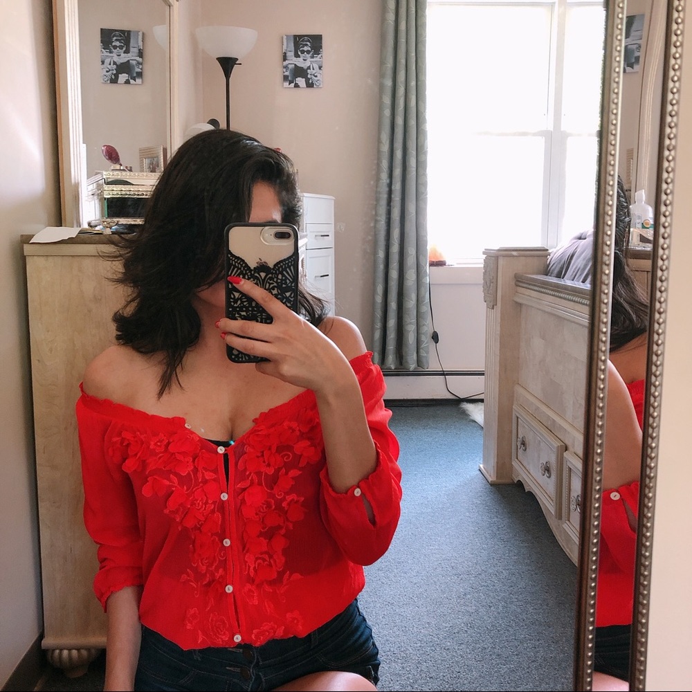 Abercrombie & Fitch Orange Floral Sheer Blouse